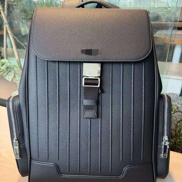 Rimo's new 2.0 version black full-leather large-capacity flip-top casual backpack, business school bag