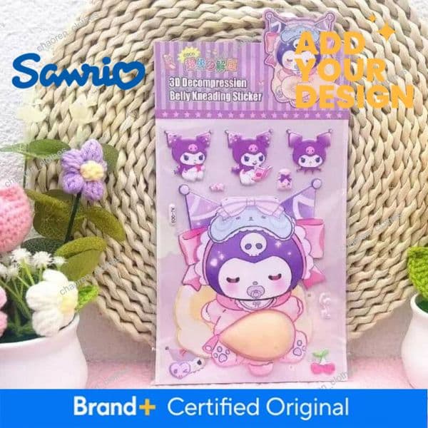 Designer Cute Cartoon Kuromi Belly Squeeze Stereo Relieve Stress Peach Bum Sticker 3D Fun Aesthetic Stickers Stationery Sticker Gift