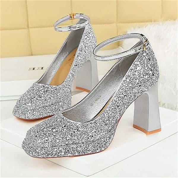 BIGTREE Spring Sequin Platform High Heels Shoes Design Women PumpsSquare Head Thick Heeled Shoes Zapatos De Mujer X260401