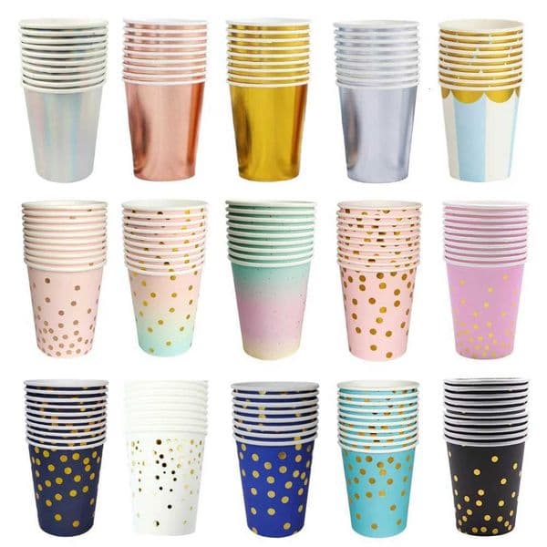10PCS Colored Paper Cups Gold Dot Pink Blue Disposable Cup Wedding Birthday Party Disposable Tableware Disposable Paper Cup Set X260402