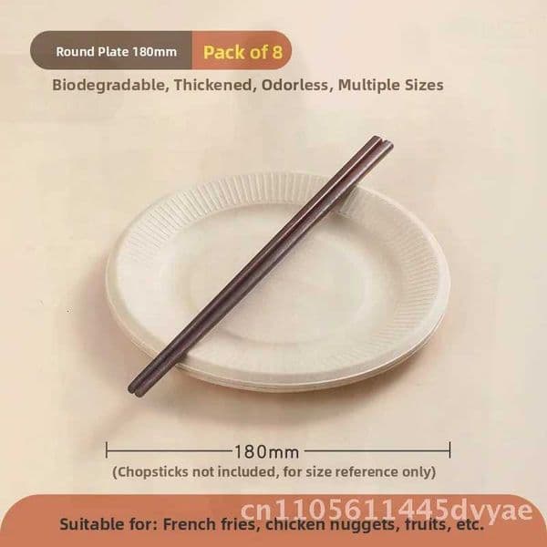 Camellia Disposable Paper Tableware Set for Barbecue Camping Fast Food round Shape Biodegradable Modern Minimalist Design X260402
