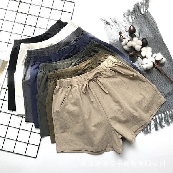 Womens Cotton Linen Shorts - High Waist Summer Sports Shorts Solid Color Casual Basic Pants Plus Size Fashion Black Shorts 260330