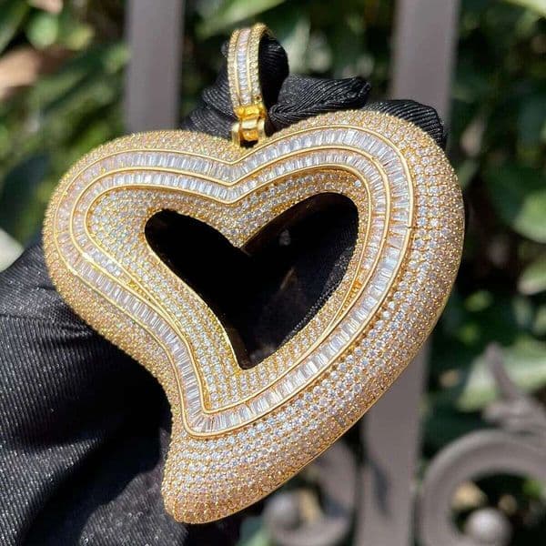 bestseller irregularly open large heart pendant necklace men's real gold plated Hip Hop trendy jewelry