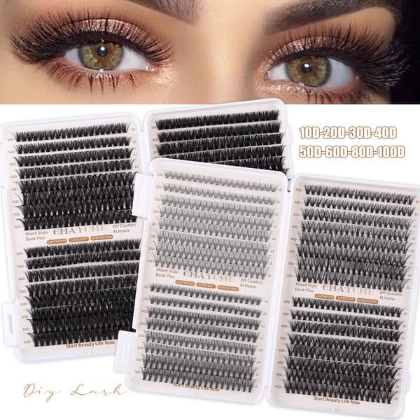 DIY Eyelash Extension Kit with Lash Bond & Seal Strong Hold DIY Lash Clusters 640Pcs Fluffy Wispy Individual Eyelashes Soft Lightweight D Curled Grafted Lashes