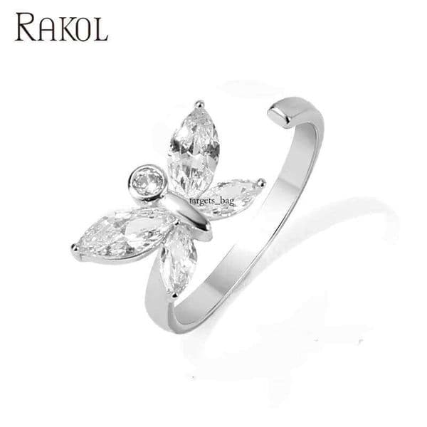 earrings RP2233 Open Jewelry Cubic Moissaniteia Butterfly Shape Full White Gold Plated Diamond Women's Wedding Ring for women