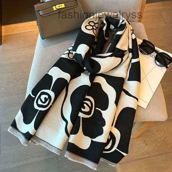 Elegant Camellia Breathable Thermal Lady Scarf Black White Fashion Perfect For Spring And Summer Multi Functional Beach Casual Accessories