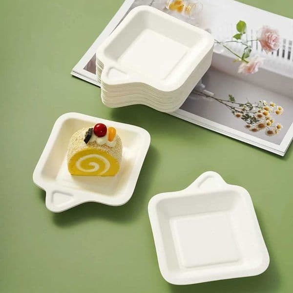 100PCS Biodegradable Material Disposable Paper Plate Square Eco-Friendly Thickened Paper Plate Lightweight Non-slip Cake Plate X260402