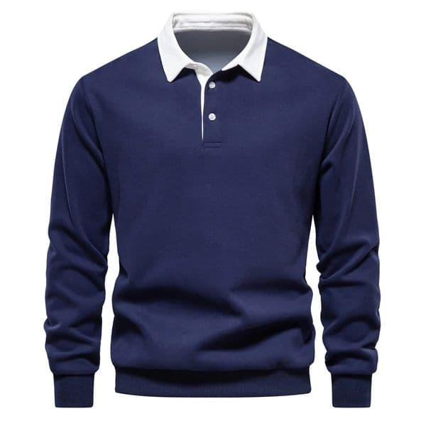 Mens Autumn Long-Sleeved POLO Collar European Size Sweater - Trendy High-Quality Casual Versatile and Loose-Fit Top 260401BJ