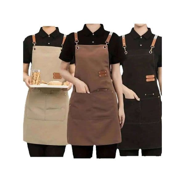 Waterproof Chef Apron,Cross Back Apron for Men Women with Adjustable Straps and Large Pockets,Canvas