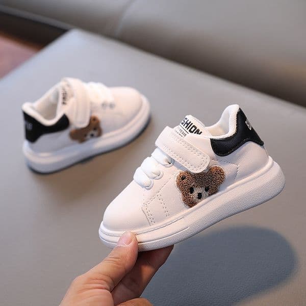 Toddler Cute Cartoon Bear Shoes Kids Non Slip White Casual Sneakers Loop Board Classic White Sneaker for Versatile Style Daily Wear Free Shipping size 22-30 thumbnail 2