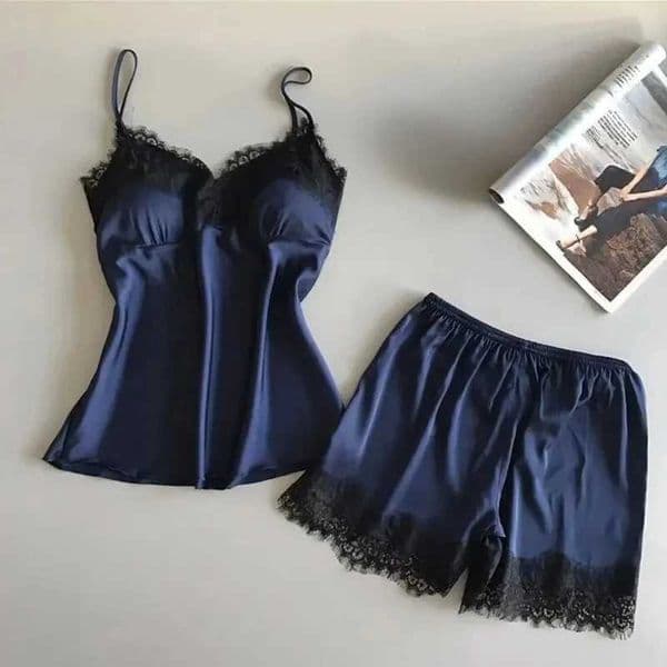 Fashion Nightwear Lace Trim Satin Cami Top Pajama Sets Sexy Hot Erotic Home Wear Women Pajamas Women Sleepwear Sleeveless Strap