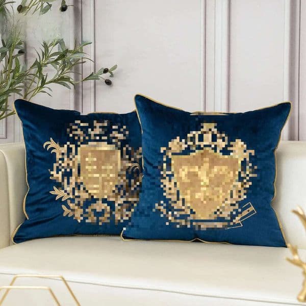 Aeckself European Embroidery Velvet Cushion Cover Home Decor Navy Blue Gold Beige Black Throw Pillow Case 240430