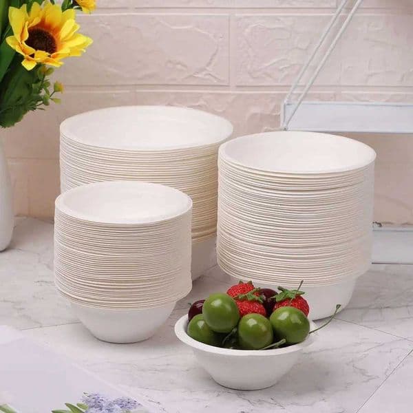 50PCS/Pack 220/350/500ml Disposable Dinnerware ECO-Friendly White Paper Bowl Tableware Outdoor Party Dining Barbecue Supplies X260402