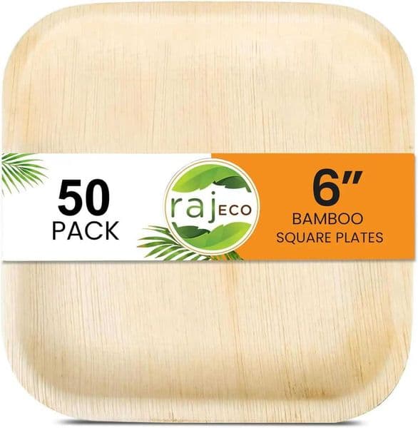 Eco-Friendly Compostable Palm Leaf Plates 6 Inch Square 50 Pack Biodegradable Disposable Dinnerware for Parties X260402