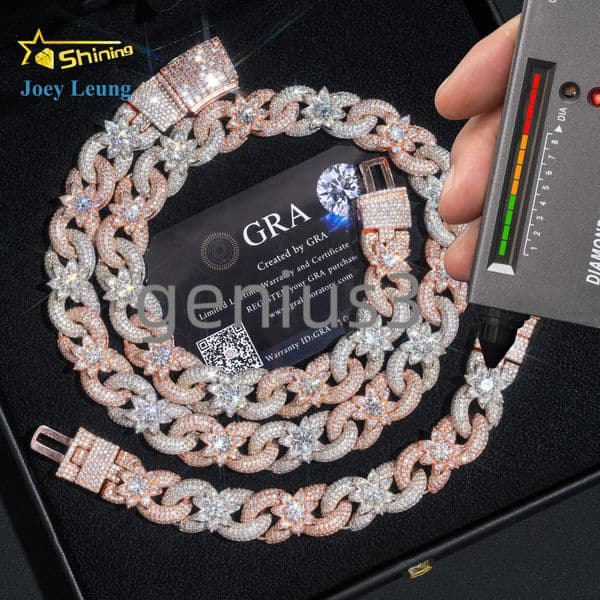 New Design Wholesale Price Sterling Silver 15mm Cuban Necklace Iced Out Vvs Moissanite Hip Hop Jewelry Diamond Cuban Link Chain