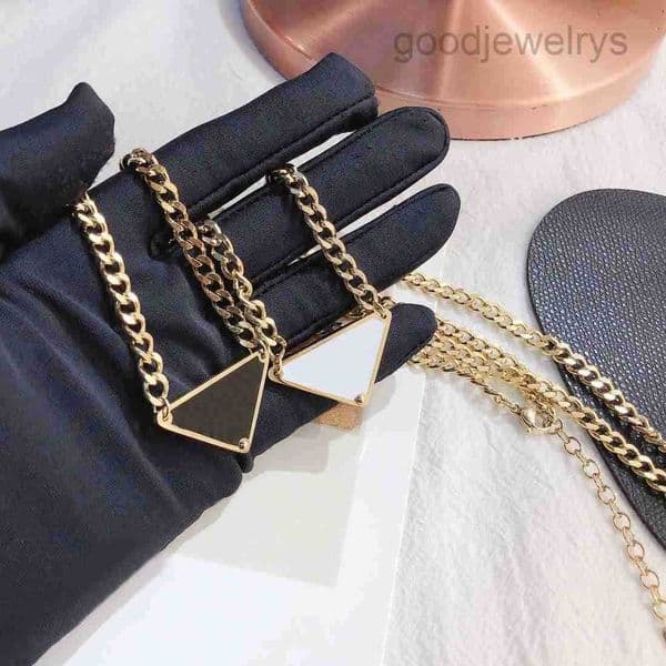 Classic Triangle Pendant Necklaces Black White Luxury Style Charm Women Necklace Spring Girl Love Birthday Gift Necklace Stainless Steel Long Chains