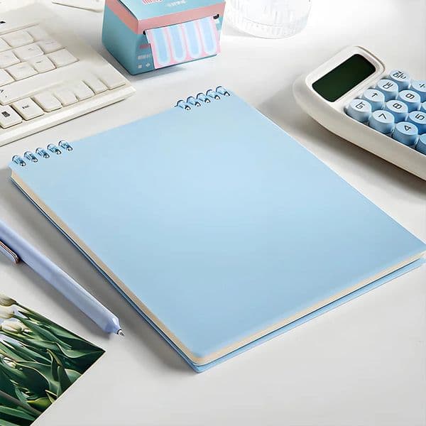 Durable Blue Binder Notebook Plastic Wire Bound Smooth Writing Paper Refillable for School Office College 260402
