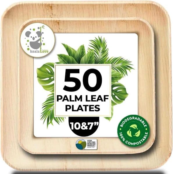 Eco-Friendly Disposable Palm Leaf Plates 10 7 Inch Bulk Pack Biodegradable Alternative to Plastic Paper Plates 50 pc X260402
