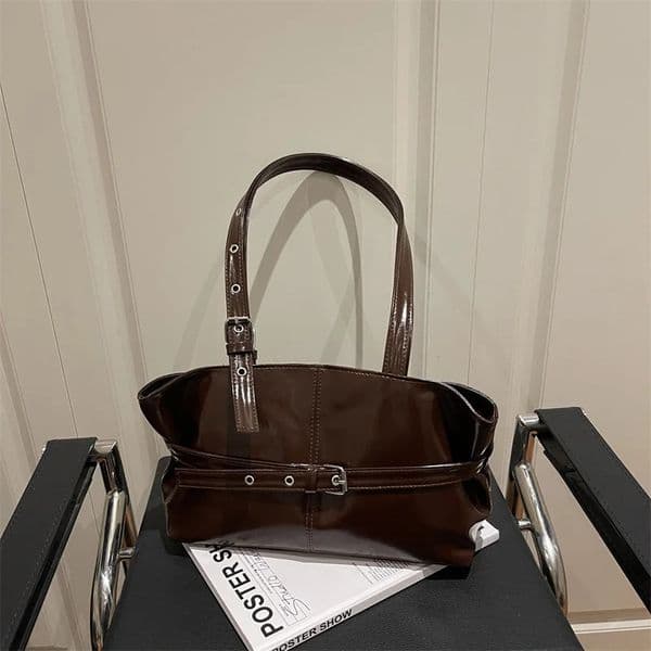 Fashionable Versatile Belt Buckle Handbag Korean Style Solid Color Soft Leather Womens Casual Shoulder Bag Underarm Bag260402BJ