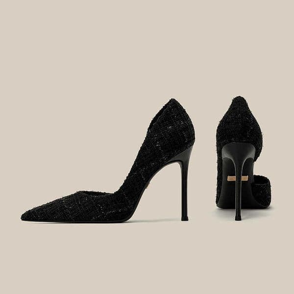 Black Side Hollow High Heels New 2024 Versatile Elegant Socialite Formal Interview Work Shoes Comfortable with Dress Q260402