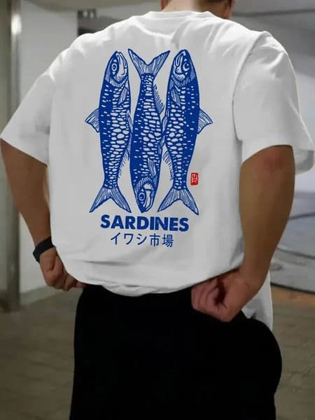 Summer Harajuku Graphic T Shirts Y2k Japanese Sardine Print Women Men High Street Oversized Streetwear Vintage Tee Clothing 260402