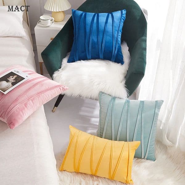 MACT 2PCS Striped Velvet Throw PillowCoversSolid Color Cushions Case Decorate Sofa Home Party Soft Square Pillowcase 40x60CM 260325