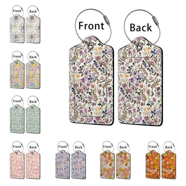 Beautiful flowers Stamped Leather Business Luggage Tag Suitcase Address Label Luggage Boarding Case Label Name ID Address Clip 260327BJ