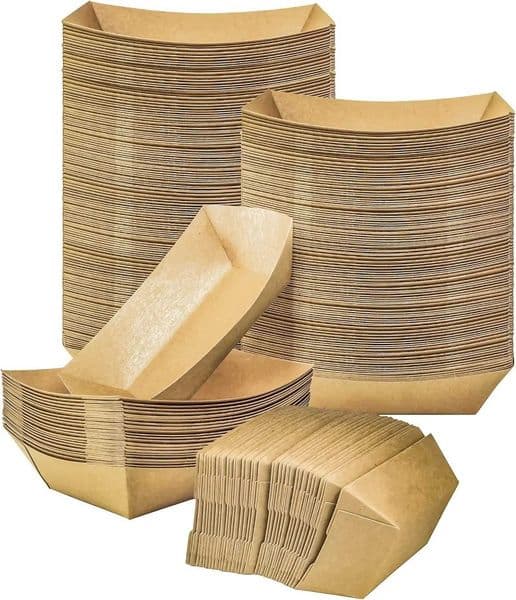 100 Pack Heavy-Duty Paper Food Trays Disposable Serving Baskets for Snacks Fries Nachos BBQ Party Picnic Wedding Brown X260402