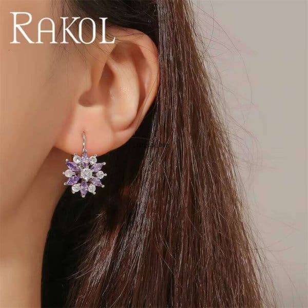 earrings EP609 fashion Women Clip Wedding Bridal Moissanite Jewelry Flower Shape Hoop Stud Earrings for women