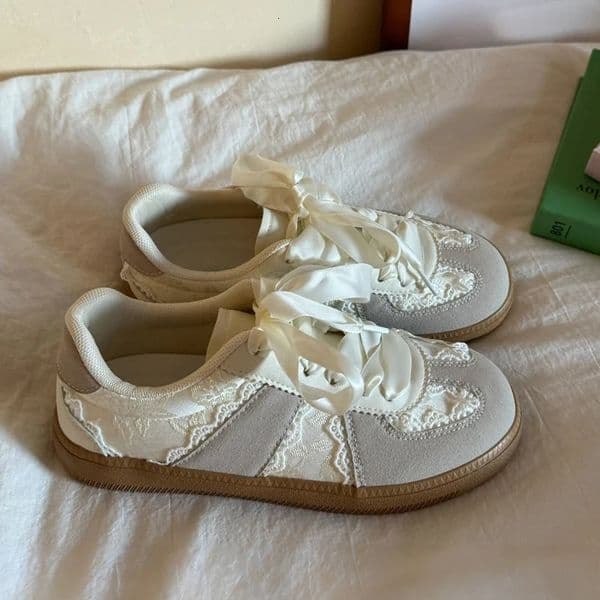 Womens Mesh Breathable Casual Sneakers Versatile LaceUp Ballet Flats Athletic Shoes Fashion White for Ladies 260402