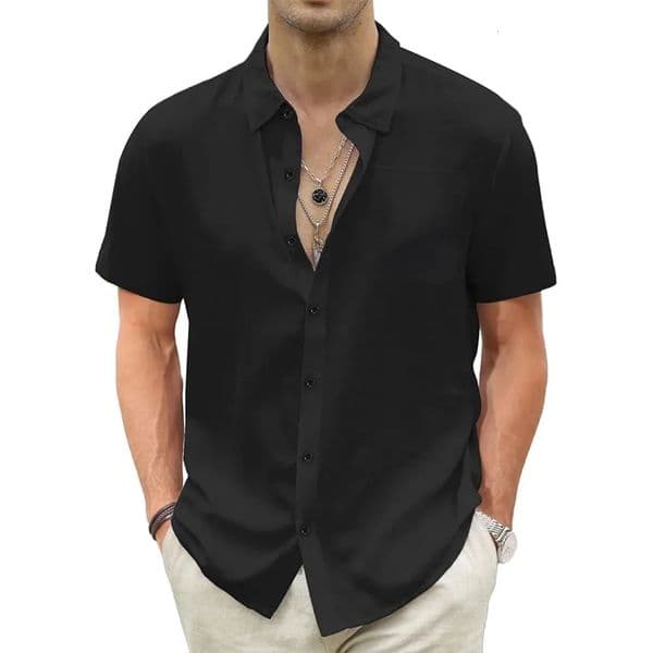 Mens Lightweight Hawaiian Shirts Cotton Linen Breathable Short Sleeve Shirts Vacation Beach Casual Summer Men Tops with Pocket 260401BJ