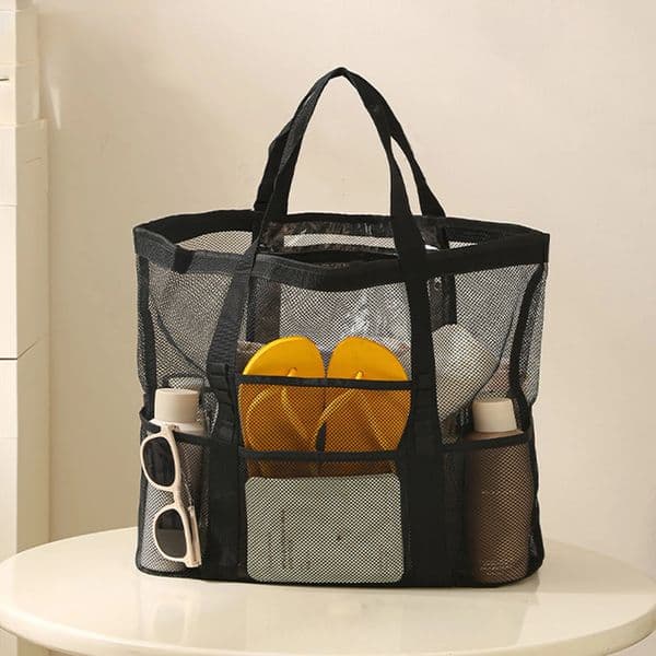 Large Capacity Hand-held Nylon Mesh Beach Supplies Storage Bag for Women Mother Vacation Use 260323