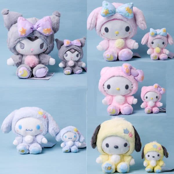 Kawaii Animal Onesie Plush Bundle with Matching Keychains Soft Pillow Collectible Gift for Girls & Fans