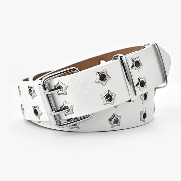 Selected Korean Style Hollow Punk Casual Fashion Star Eyelet Decor Double Row Waist Belt for Women