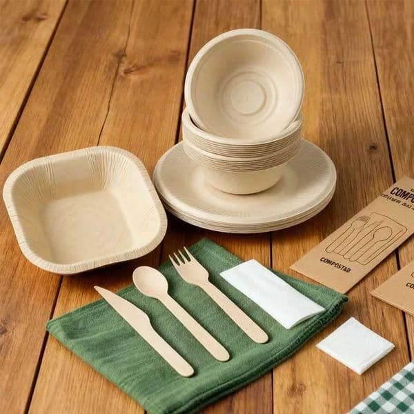 20pcs Disposable Pulp Tableware Set Biodegradable Includes Bowl Plate Knife Fork Spoon Household Party Picnic Food Containers X260402 thumbnail 2