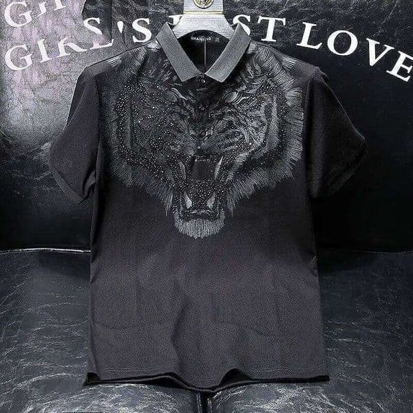 Top Graphic T Shirt For Men Trashy Y2k Polo Shirts Rhinestones Rock Man With Collar Tee Goth Grunge Black Short Quarter Sleeve Asia Size