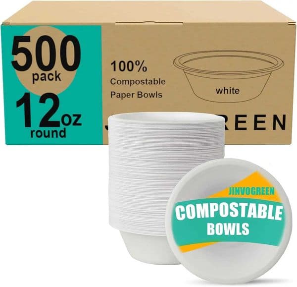 500 Count 12 oz Paper Bowls Disposable Compostable Bowls Bulk Heavy Duty Biodegradable Bagasse Bowl for Snacks Soup and Sala X260402