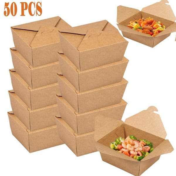 50Pcs Take Out Food Containers 30oz Take Out Paper Container Grease and Leak Resistant Baked Pastry Packaging Box Food Boxes X260402