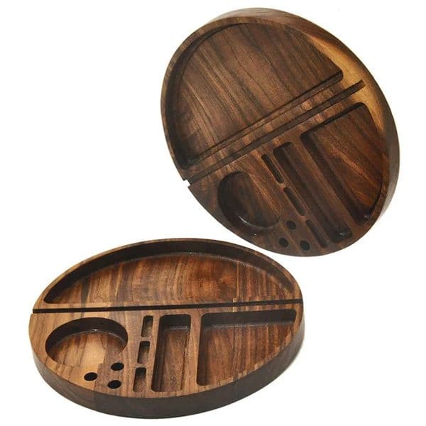 Round Shape Wooden Rolling Tray Household Smoking Accessories With Groove Diameter 218 MM Natural Wood Tobacco Roll Trays Cigarette 26-4.1-8