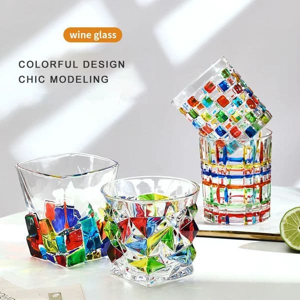 PINNY 300ML Stained Crystal Glasses Unusual Glass Cups Aesthetic European Style Vintage Glassware 260326