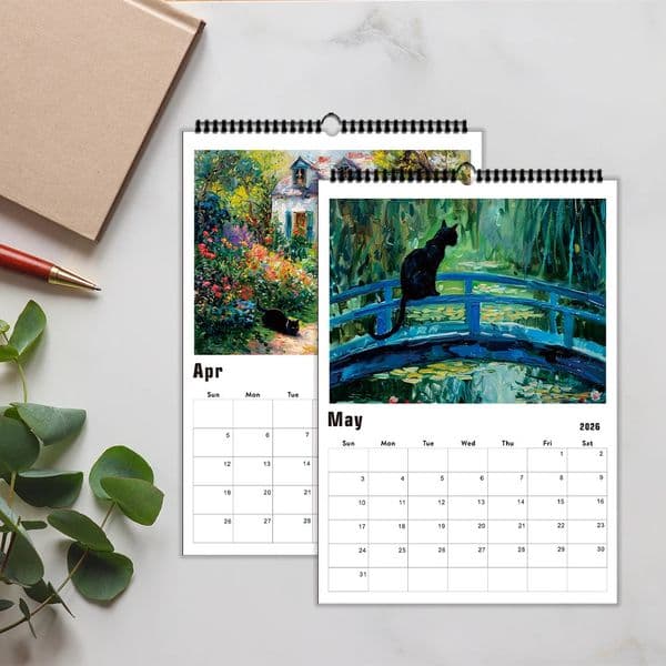 1pc 2026 Van Gogh Series Cat-Themed Calendar 12 Unique ns Wall Calendar Birthday Christmas Year Gift 260402