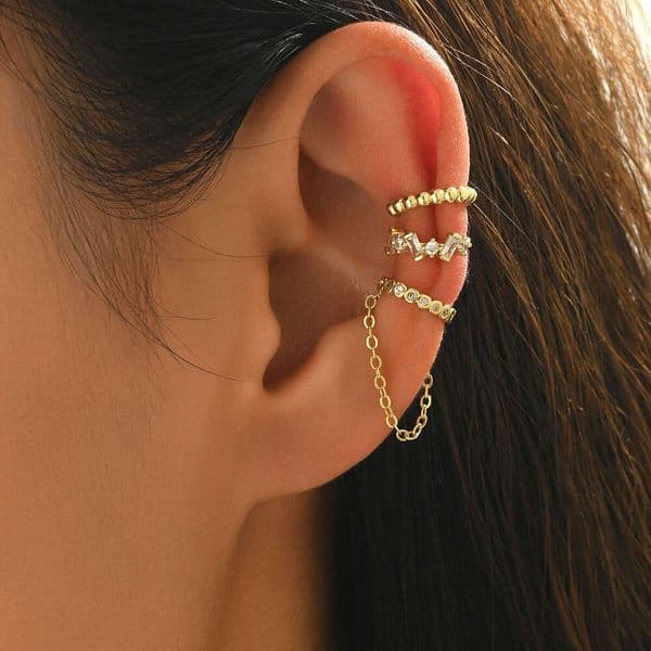 European and American Hot-Selling Women's Earrings, Unique Niche Chain Tassel Design, Diamond-Studded Clips, Versatile Ear Jewelry
