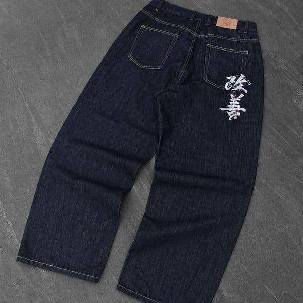 Fromszn raw baggy jeans Y2K retro art font embroidery black jeans Harajuku hip hop unisex woven washed patchwork wide leg pants 260331