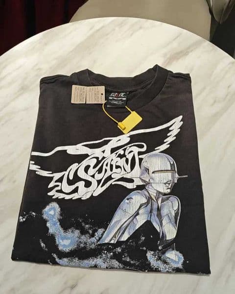 Vintage Series Saint Round Neck Sexy Robot Printed Casual Oversized T Shirt Harajuku Streetwear Men H260402