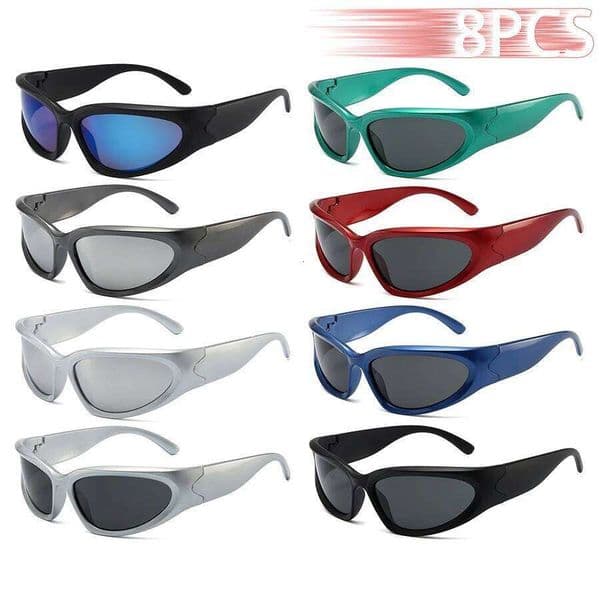 8PCS Y2k Cool Punk Around Vintage Sunglasses Women Men Brand Designer Sun Glasses Fashion Driving Fishing Sport Eyewear