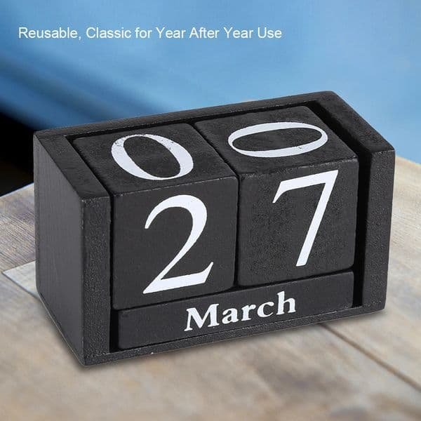 Retro Wooden Desktop Calendar Wooden Block Display for Month and Date Home Decor Item 260402