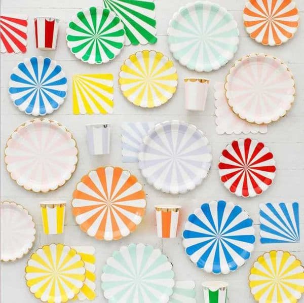 44pcs/set Multicolor Stripe Gold Foil Disposable Tableware Plate Cup Napkin Christmas New Year Birthday Party Decor Supplies X260402
