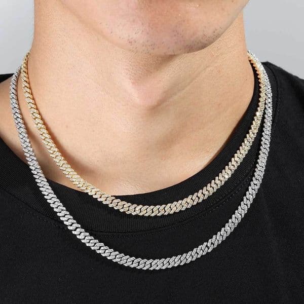 6mm Cuban Chain 925 Sterling Silver Gold Plated Necklace, Unisex Wedding Hip Hop Moissanite Necklace