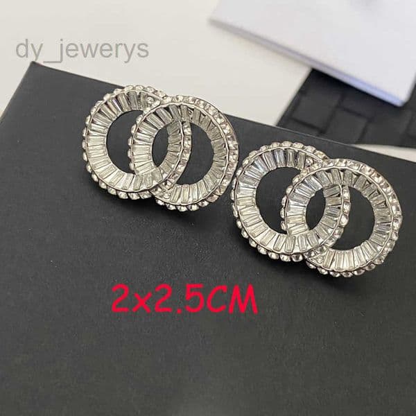High Grade 18K Gold Plated 925 Silver Luxury Earrings Designers Letters Stud Geometric Famous Women Round Crystal Rhinestone Pearl Earring Wedding Party Jewerlry