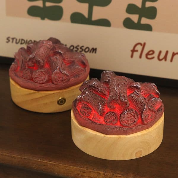 Cross-Border Simulated Resin Flame Campfire Light, Rubber Wood Desk Decor Night Light, Rechargeable Breathing Ambient Lamp